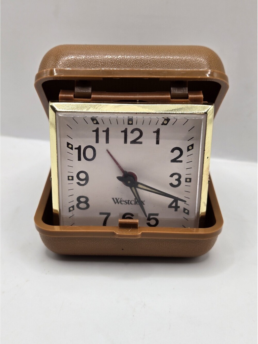 Vintage Westclox Travel Alarm Clock Folding Hard Case Wind Up Glow Arms Working